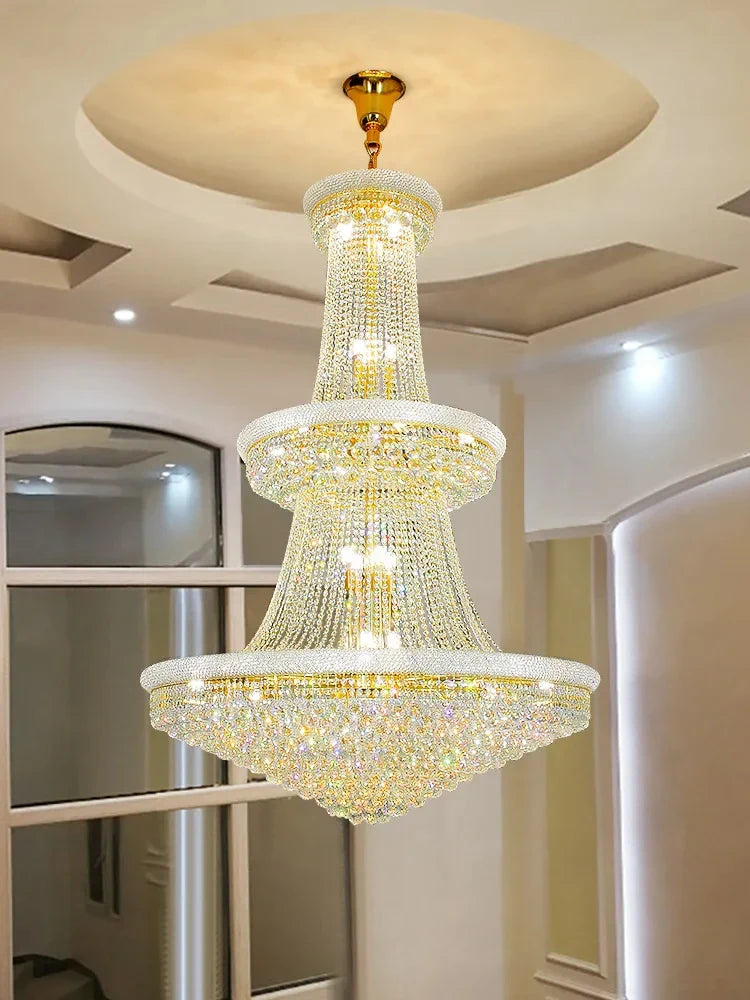 Afralia™ European Luxury Crystal Chandelier for High Ceilings