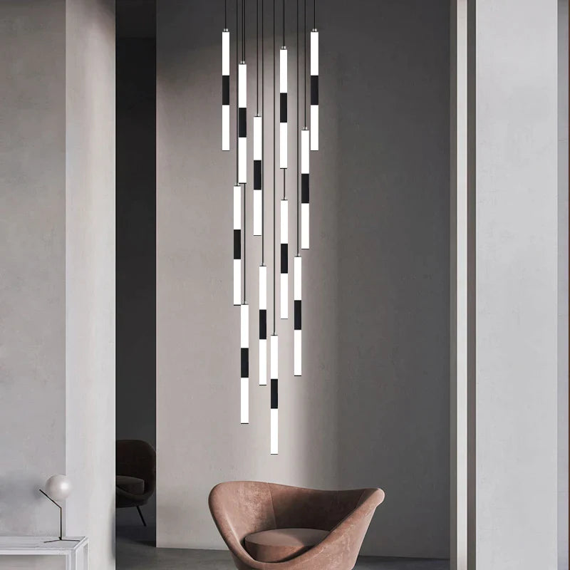 Afralia™ Rotating Staircase Chandelier LED Modern Hanging Duplex Floor Chandelier