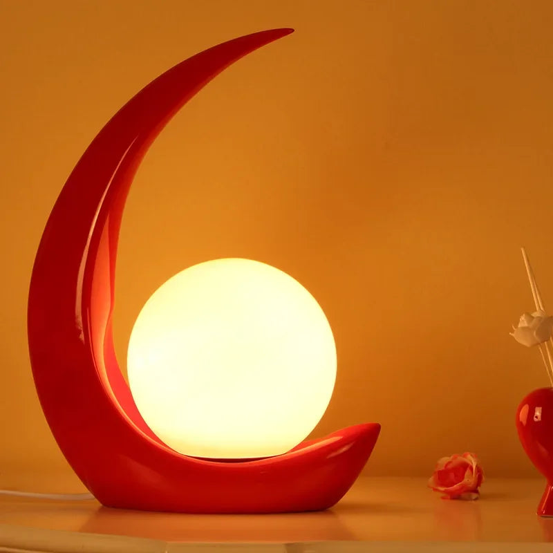 Afralia™ Moon Resin Bedside Lamp: Modern, Simple, Personality, Study Desk, Living Room Decoration