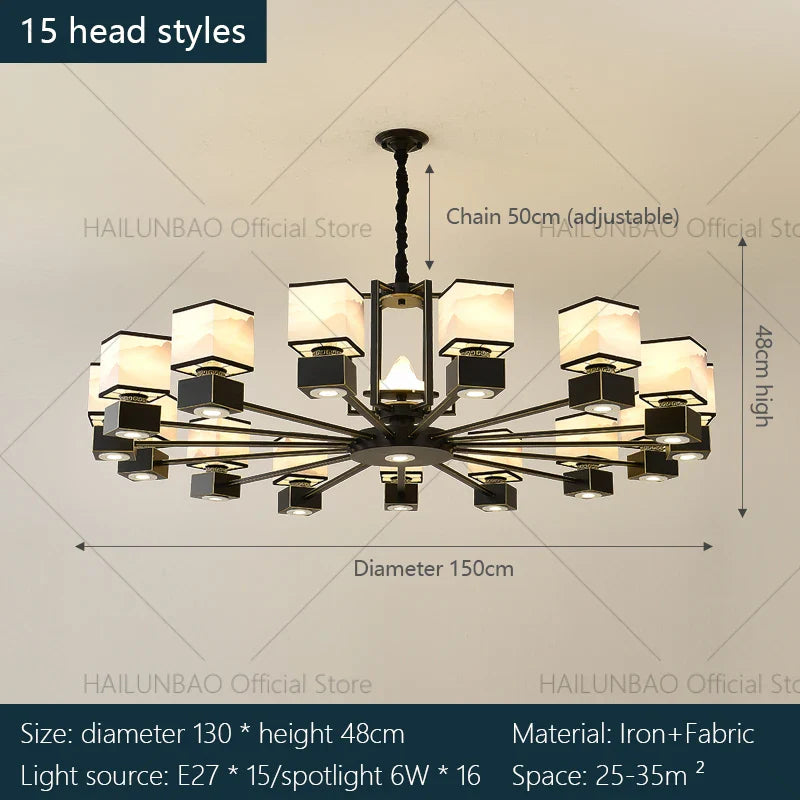 Afralia™ Chinese Zen Marble Chandelier for Living Room, Restaurant, and Bedroom