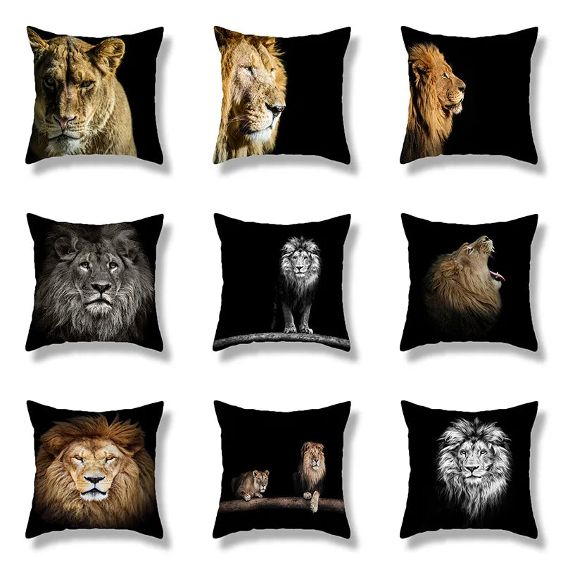 Afralia™ Wild Animals Lions Tigers Cushion Cover Pillow Case - 45x45CM Wildlife Decor