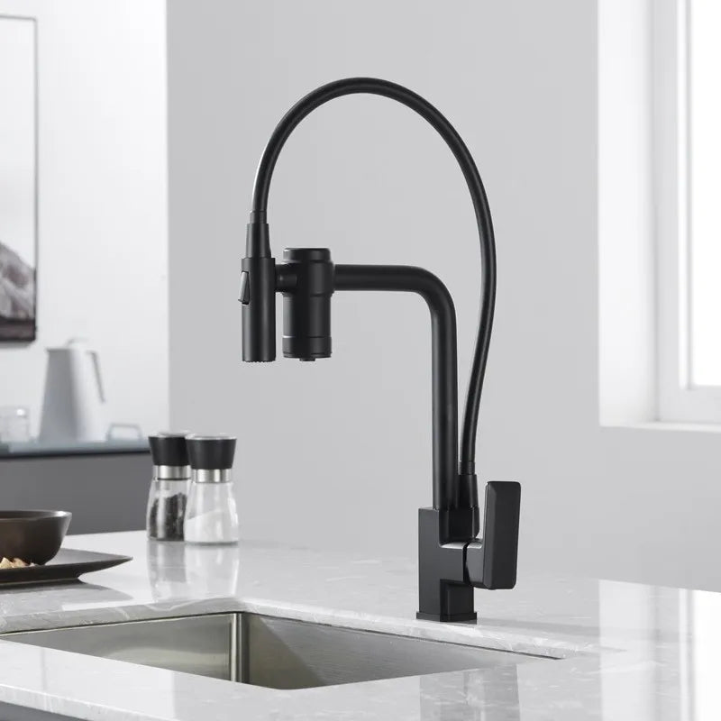 Afralia™ Black Brass 3 Way Kitchen Faucet Deck Mounted Filter Tap Mixer