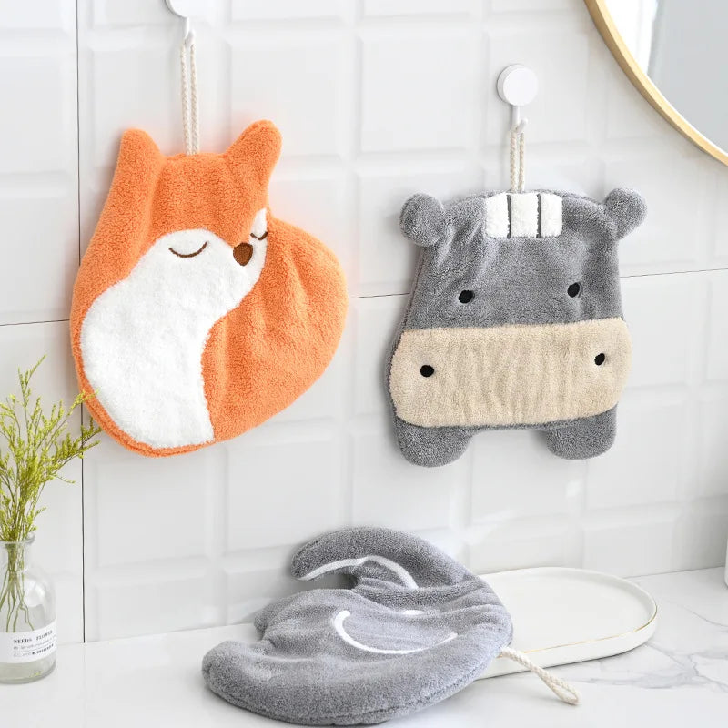 Afralia™ Cartoon Animals Coral Velvet Hand Towel - Microfiber Terry Towel with Quick Drying