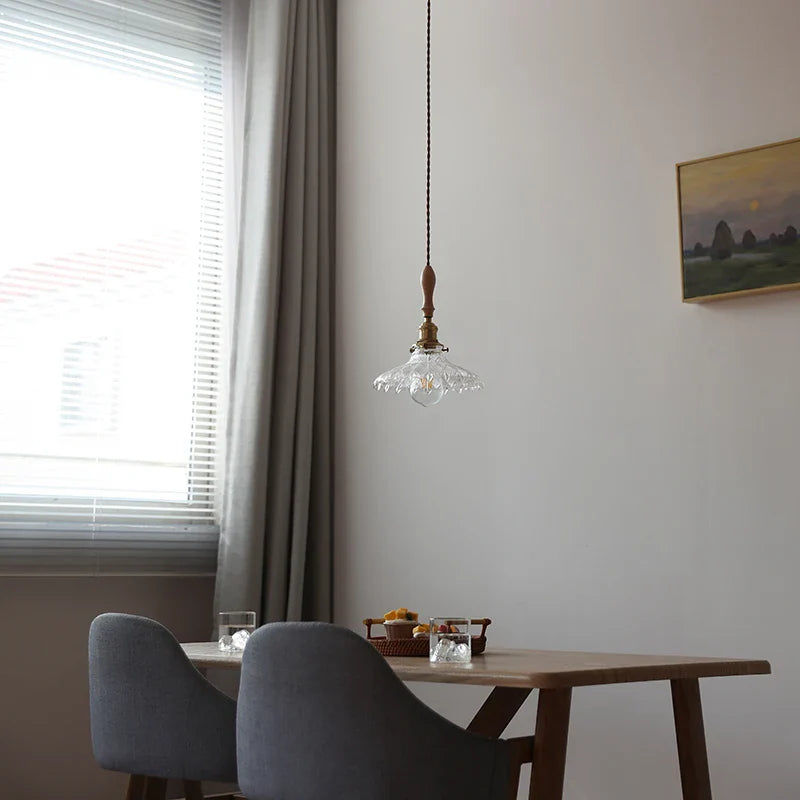 Afralia™ Glass LED Pendant Lamp with Wood Handle - Modern Nordic Hanging Light