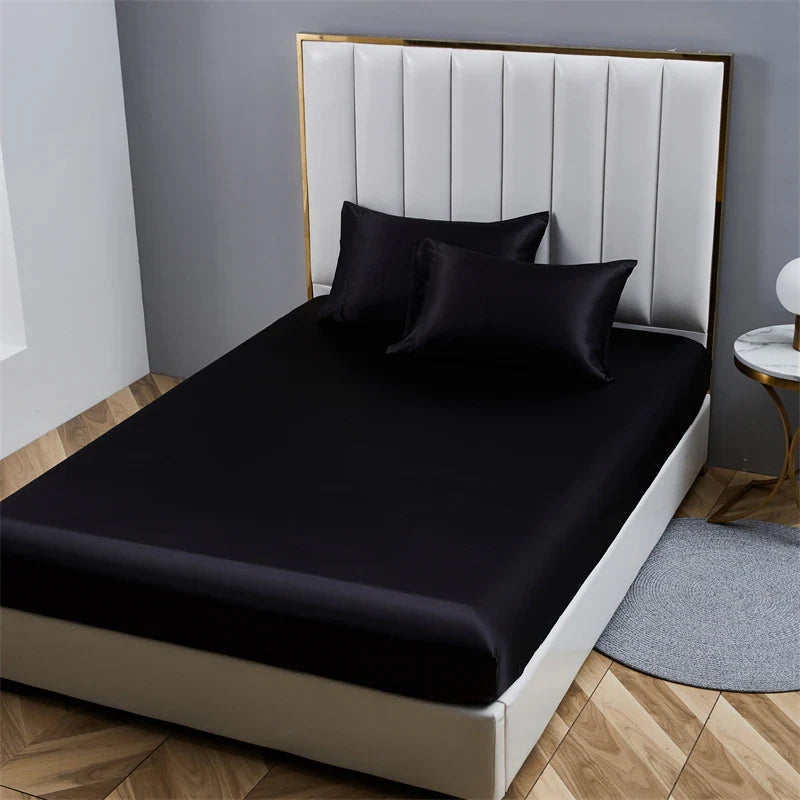 Afralia™ Satin Queen/King Size Fitted Bed Sheet Set Luxurious Soft Silky Elastic Bedsheet