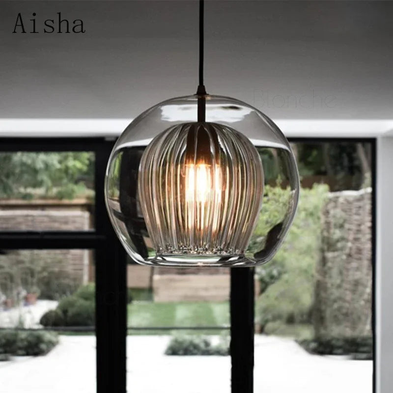 Afralia™ Glass Ball LED Pendant Lights: Modern Nordic Kitchen Hanging Lamp for Home Decor