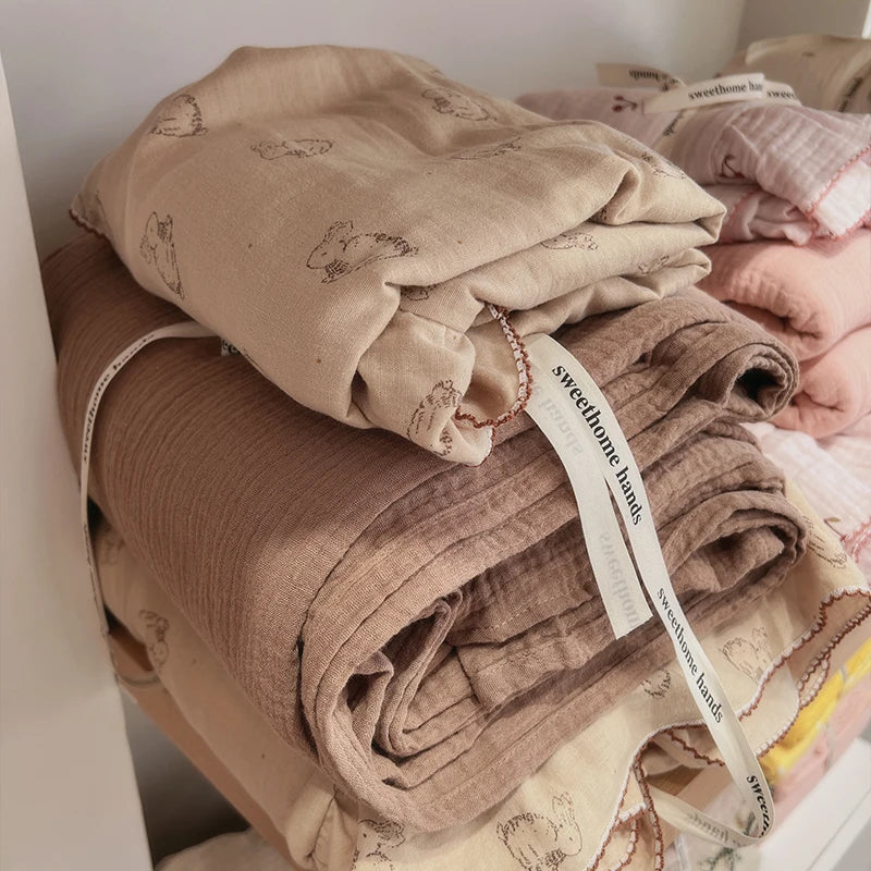 Afralia™ Luxury Nude Double-Layer Cotton Yarn Quilt Cover for Single Double Size Bed