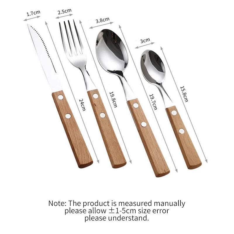 Afralia™ Stainless Steel Cutlery Set with Wood Handle, Dinnerware for Western Food