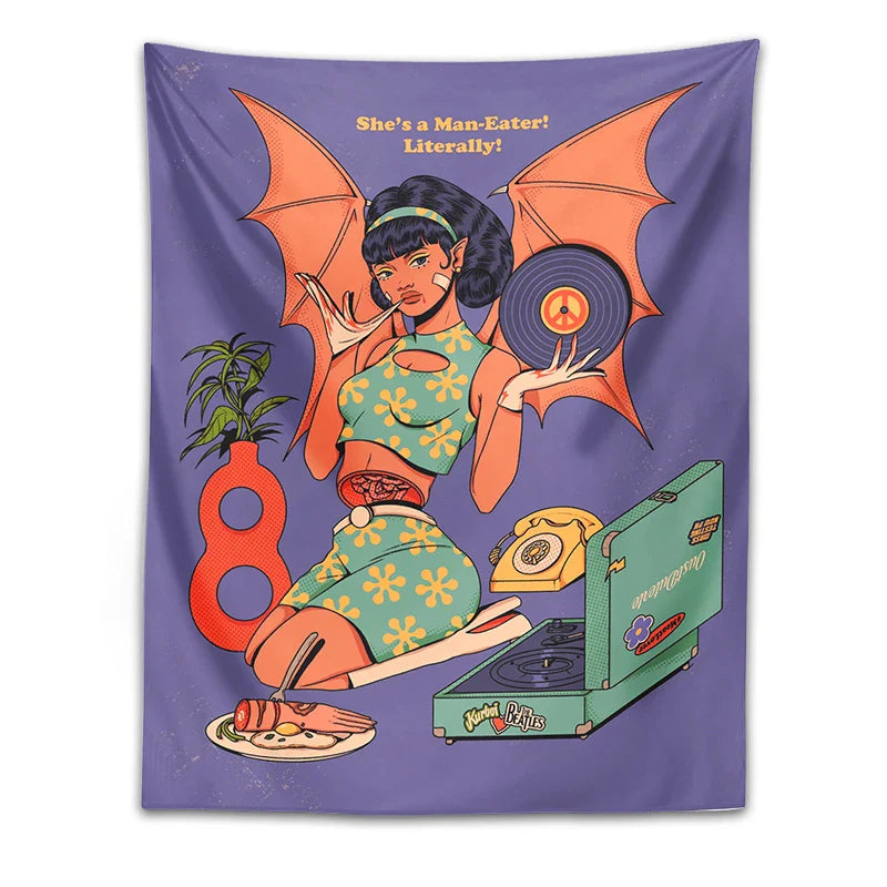 Afralia™ Psychedelic Girl Wings Boho Tapestry - Girls Dorm Home Wall Decor