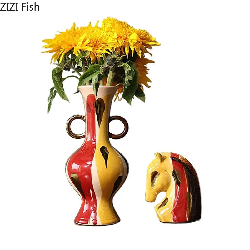 Afralia™ Ceramic Vase Plant Pots: Creative Floral Arrangement Ornaments for Aesthetic Room Decor