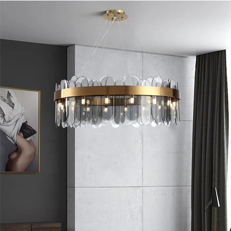 Afralia™ Smoke Grey Glass Ceiling Chandelier for Living Room, Hotel & Restaurant Lighting