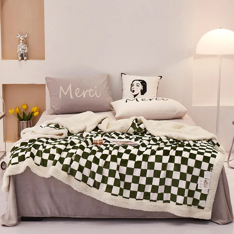 Afralia™ Checkerboard Lamb Fleece Blanket: Soft & Stylish Printed Cover Collection
