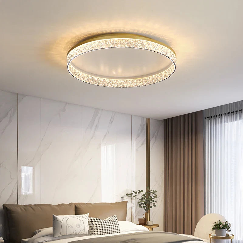 Afralia™ Round LED Chandeliers White Gold Frame for Bedroom Dining Living Room Lighting