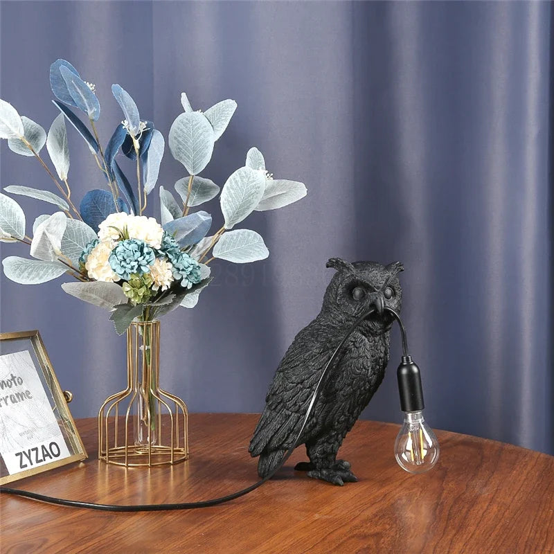 Afralia™ Owl Resin Bird Table Lamp for Halloween, Christmas, Kids' Room, and Home Decor