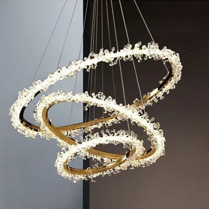 Afralia™ Nordic Gold Round Crystal LED Chandelier for Modern Luxury Living Room