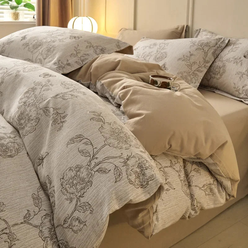 Afralia™ Fashion Flower Print Cotton Duvet Cover Set for All Seasons