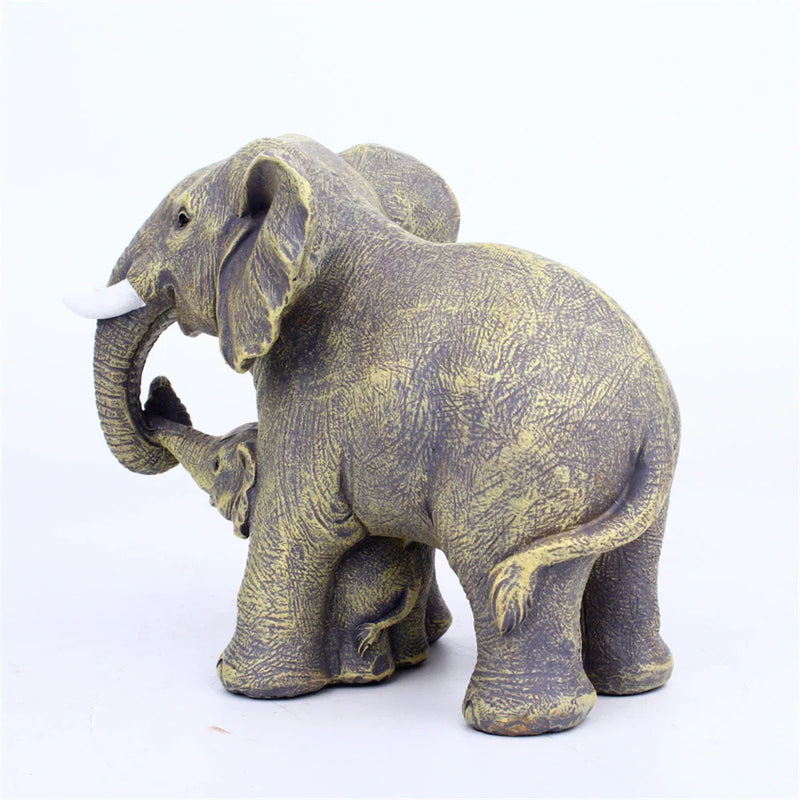 Afralia™ Elephant Family Figurine Resin Calf Kids Miniature Ornament Decoration