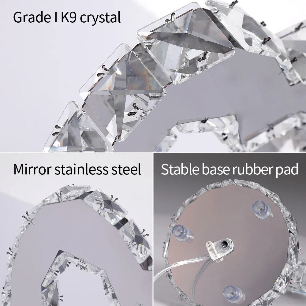 Afralia™ Modern LED Crystal Stainless Steel Desk Lamp for Bedroom and Outdoor Lighting