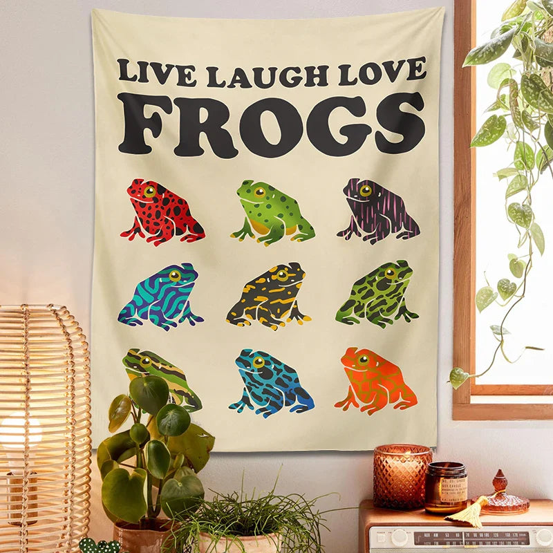 Afralia™ Frogs Tapestry Wall Hanging Psychedelic Hippie Aesthetic Tapestries Home Decor