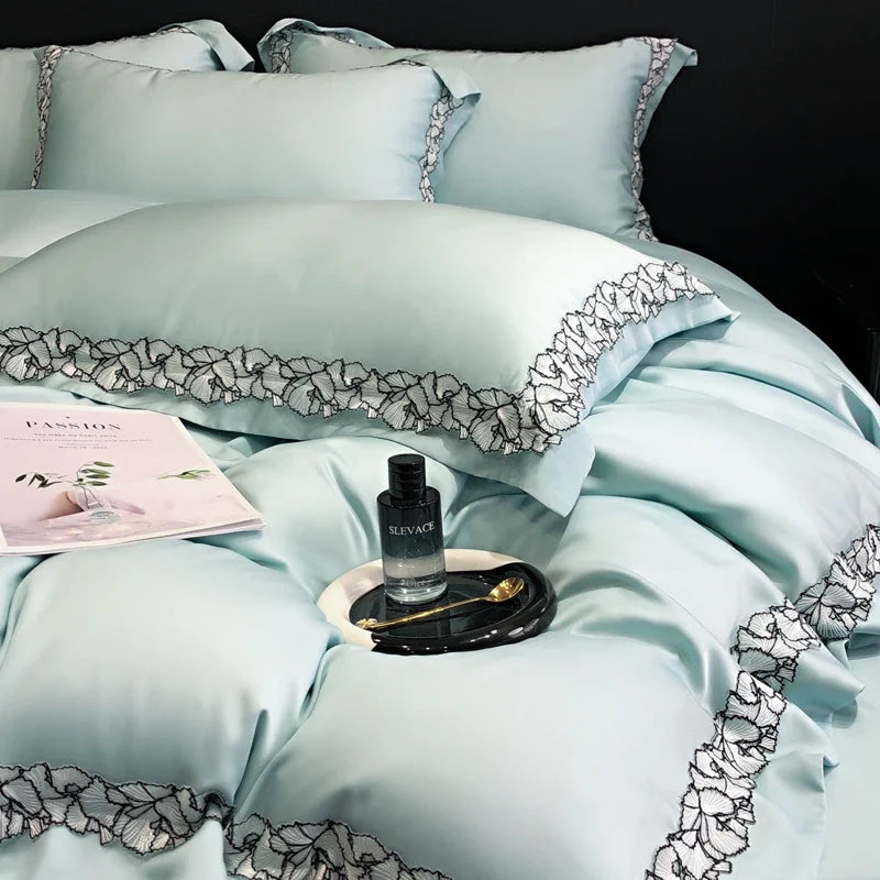 Afralia™ Silky Eucalyptus Fiber Bedding Set with Wide Lace Edge