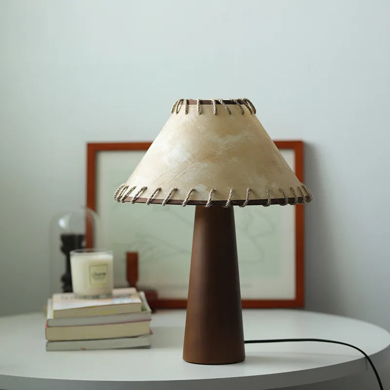 Afralia™ Retro Fabric Desk Lamp Solid Wood Indoor Decor for Bedroom Living Room Study
