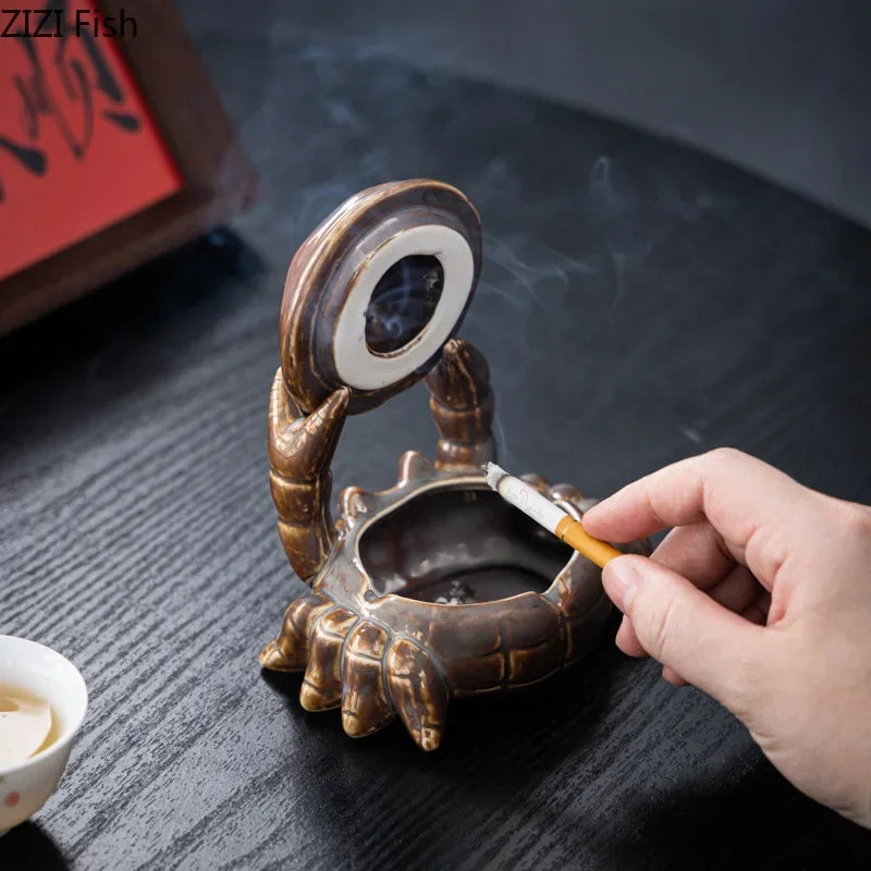 Afralia™ Crab Ceramic Ashtray & Phone Holder: Stylish Desk Decor & Smoking Accessories Gift