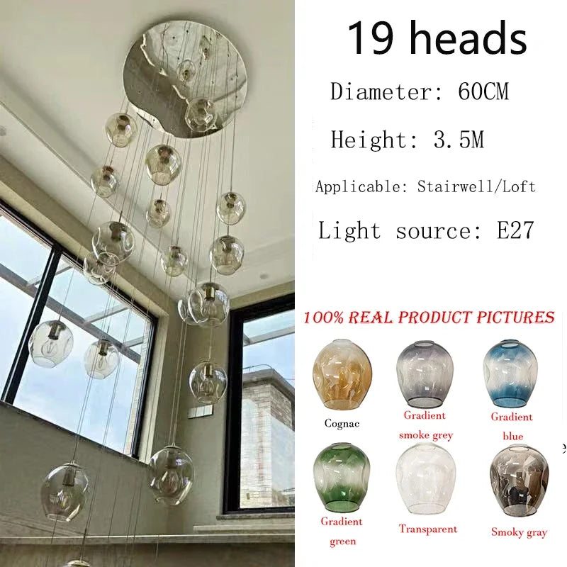 Afralia™ Rotating Stairwell LED Chandelier Glass Ball Modern Minimalist Nordic Long Chandelier