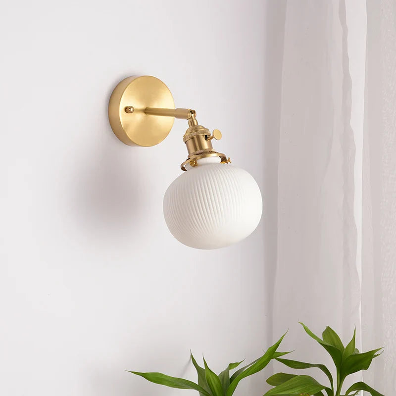 Afralia™ White Ceramic Ball LED Wall Lamp - Japanese Vintage Wall Sconce Lighting