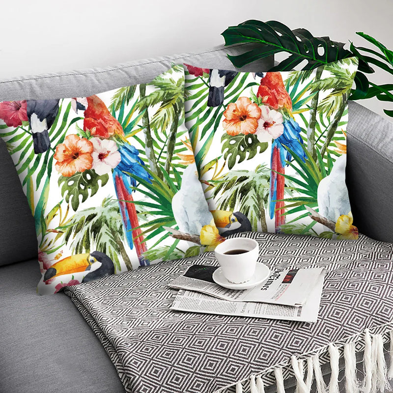 Tropical Plant Parrot Decorative Pillow Cover by Afralia™