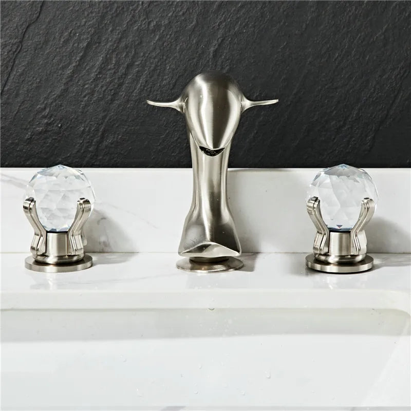 Afralia™ Gold Basin Faucet: Brass Nickel Dolphin Bathroom Sink Faucet, 3 Hole Widespread