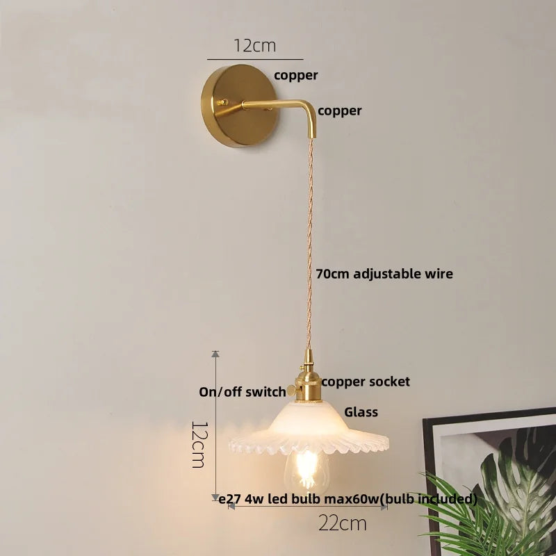 Afralia™ White Glass LED Wall Lamp with Pull Chain Switch - Modern Nordic Design