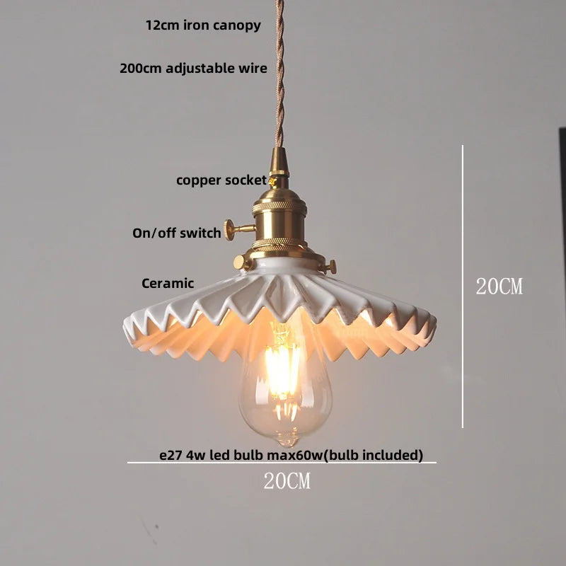 Afralia™ Walnut Wood LED Pendant Lights with Ceramic Accent & Copper Knob Switch