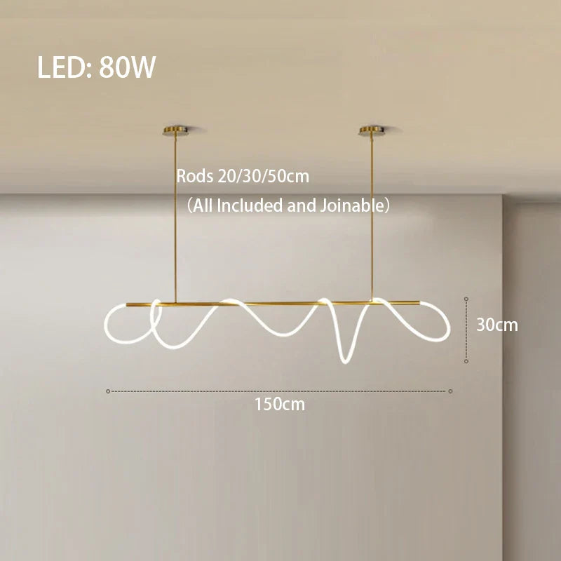 Afralia™ Long Gold Black Pendant Light, Dimmable LED for Dining Living Room Kitchen.