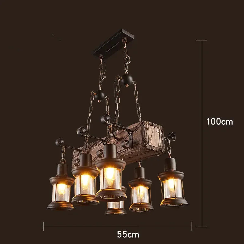 Afralia™ Wood and Iron Chandelier Pendant Lighting for Kitchen Island, Bedroom, Coffee Shop