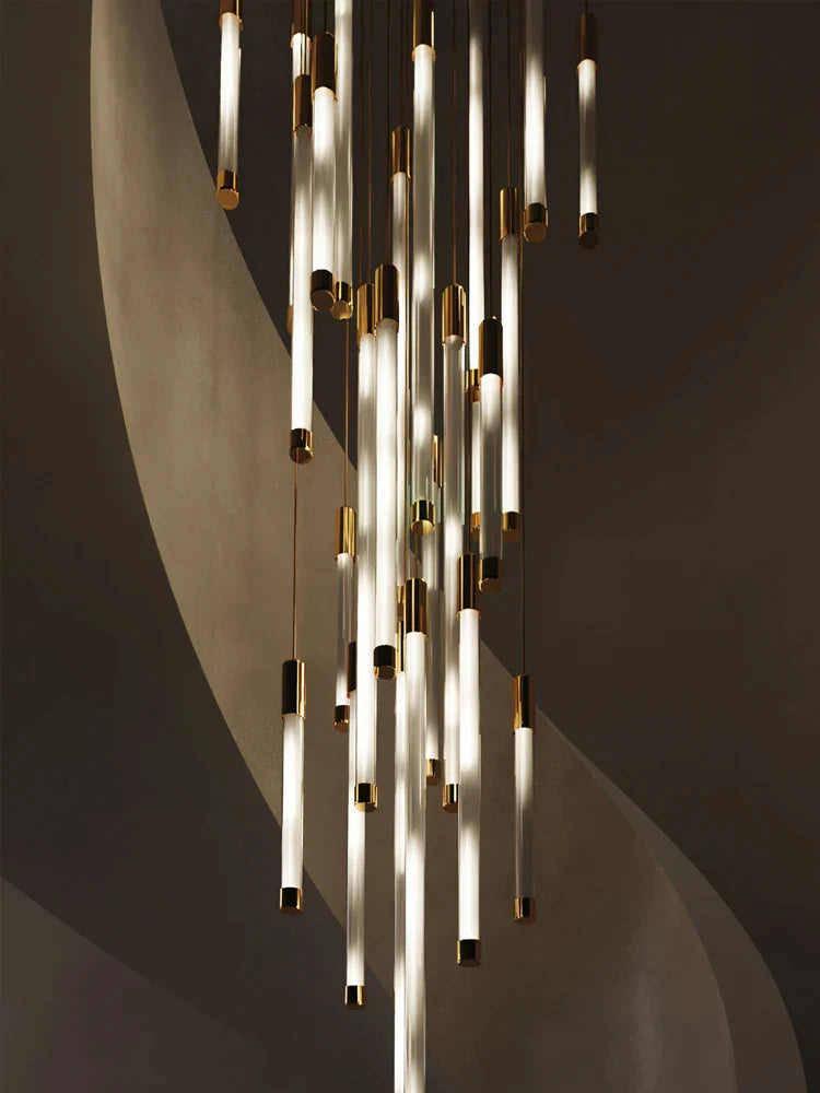 Afralia™ Golden Tube Chandelier: Modern Designer LED Staircase Light for Nordic Loft Apartment