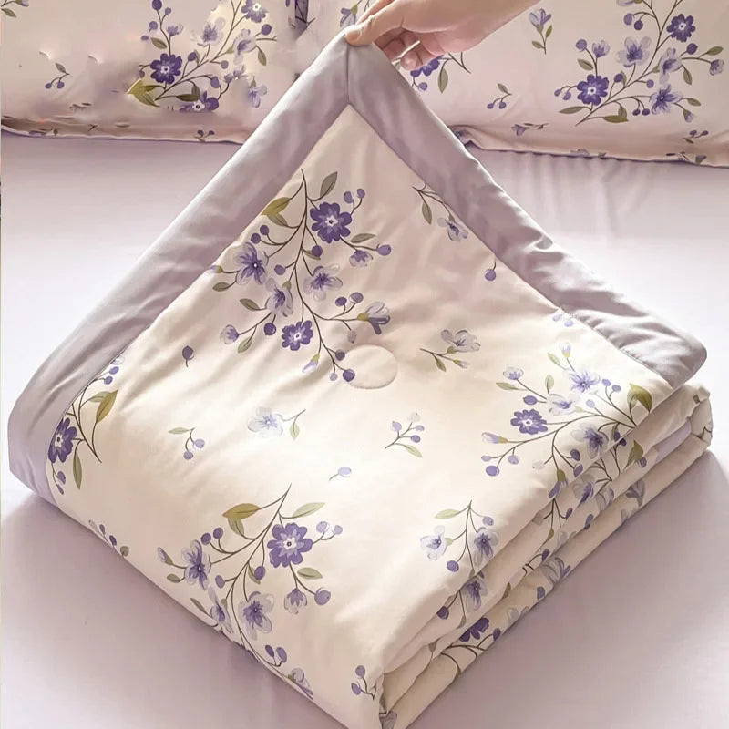 Afralia™ Fashion Flower Print Cool Blanket for Summer Comforter Single Double Bed Home Decor