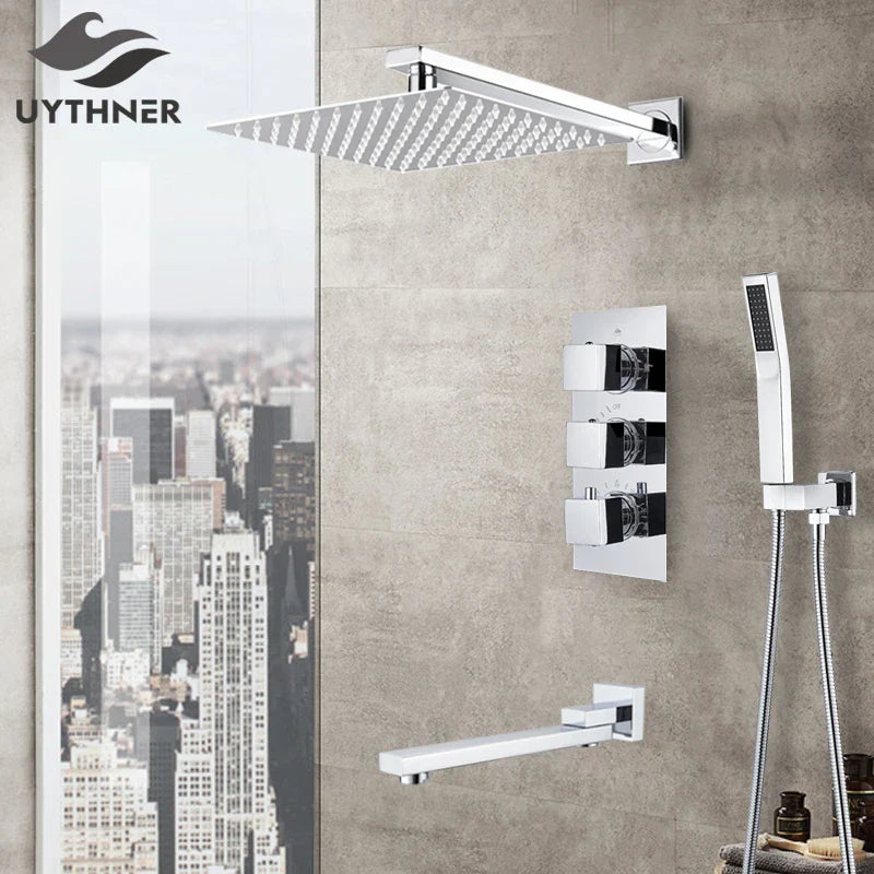 Afralia™ Thermostatic Rainfall Shower System with Wall Mounted Faucet