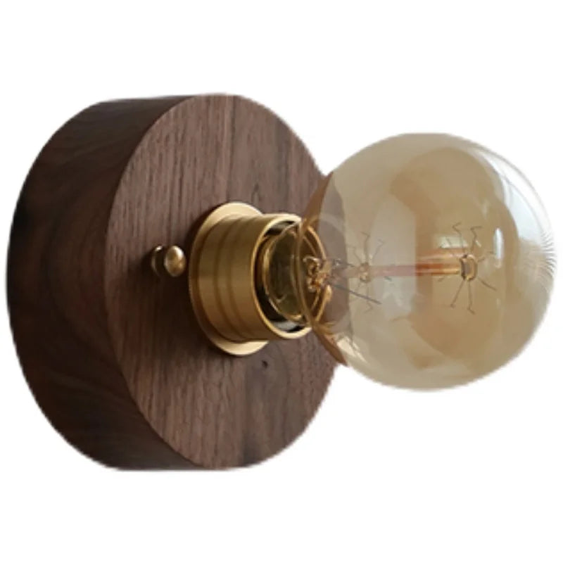 Afralia™ Vintage LED Wall Lamp Wood & Copper Pull Chain Switch, Japanese Style