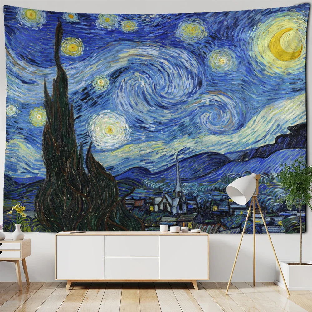 Afralia™ Modern Art Oil Painting Tapestry Wall Hanging for Bohemian Hippie Decor