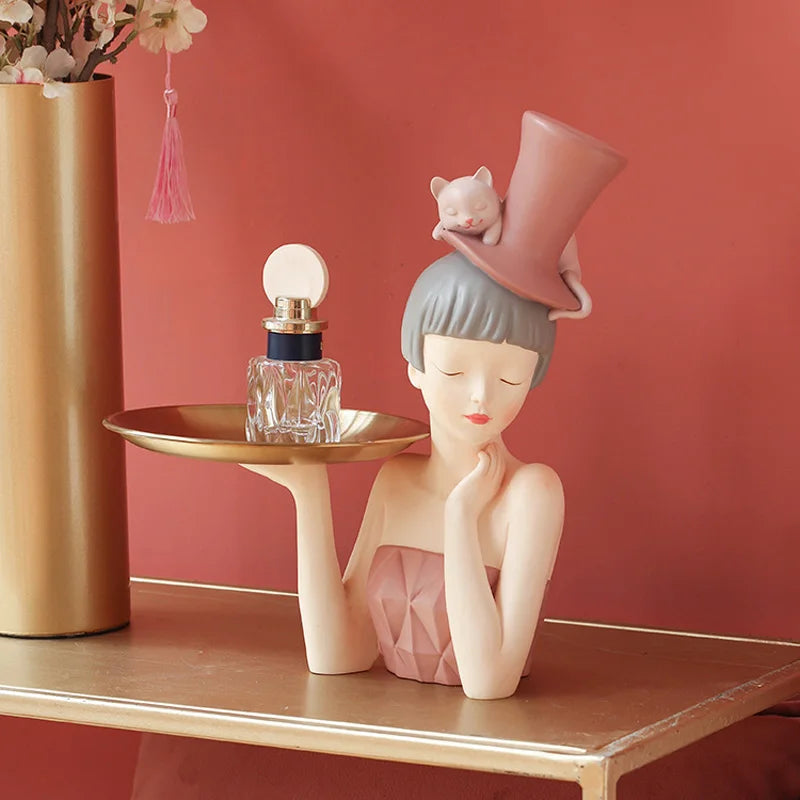 Afralia™ Elegant Woman Bust Sculpture Tray | Modern Home Decor Living Room Decorations