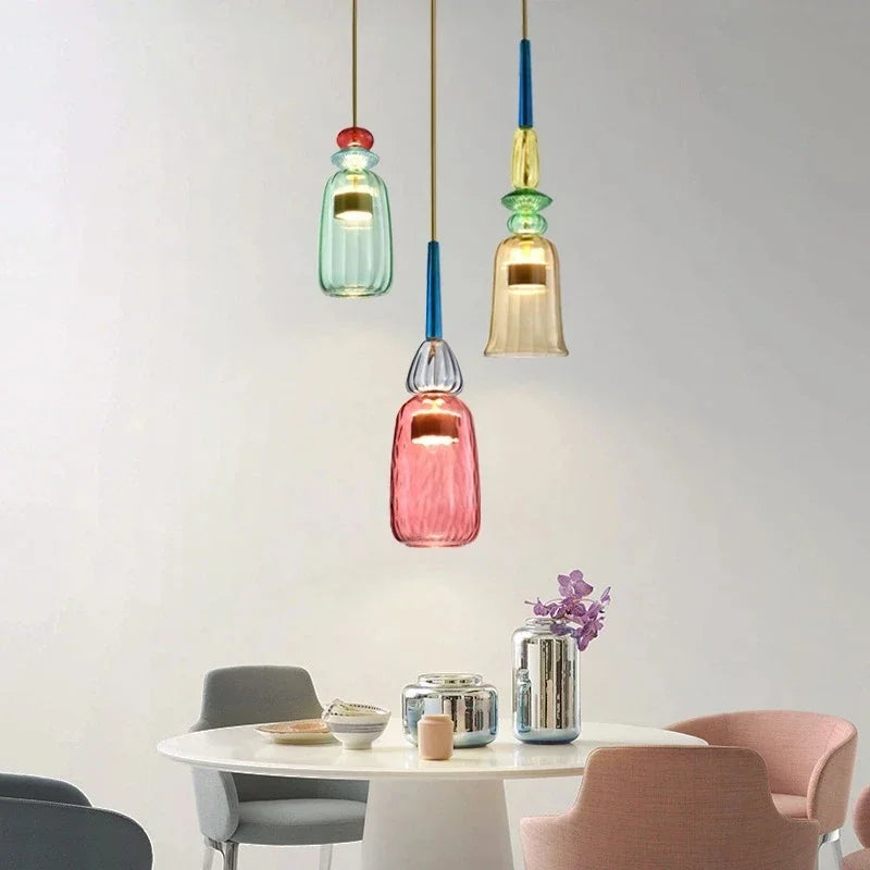 Afralia™ Glass Bedside Pendant Light: Modern Colorful Chandelier for Kitchen Coffee Bedroom