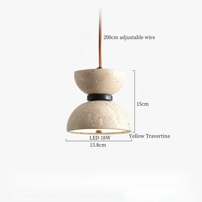Afralia™ Iron Yellow Travertine LED Pendant Light for Bedside Dining Living Room