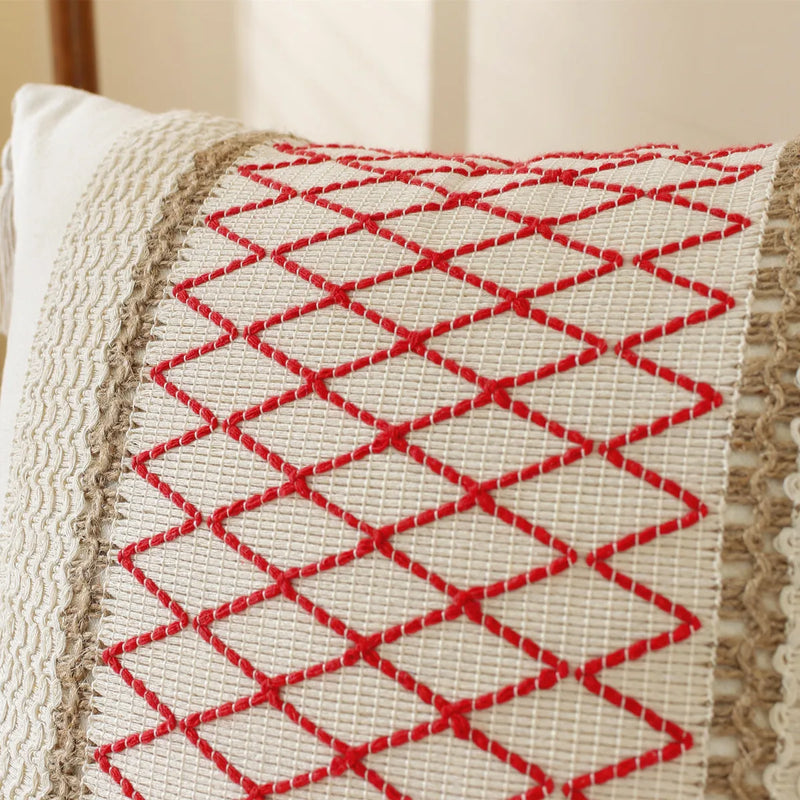 Afralia™ Linen Stripe Diamond Woven Cushion Cover 45x45cm with Tassels