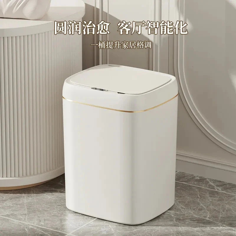 Afralia™ Smart Sensor Trash Can for Bathroom Kitchen Living Room - Light Luxury Recycle Bin