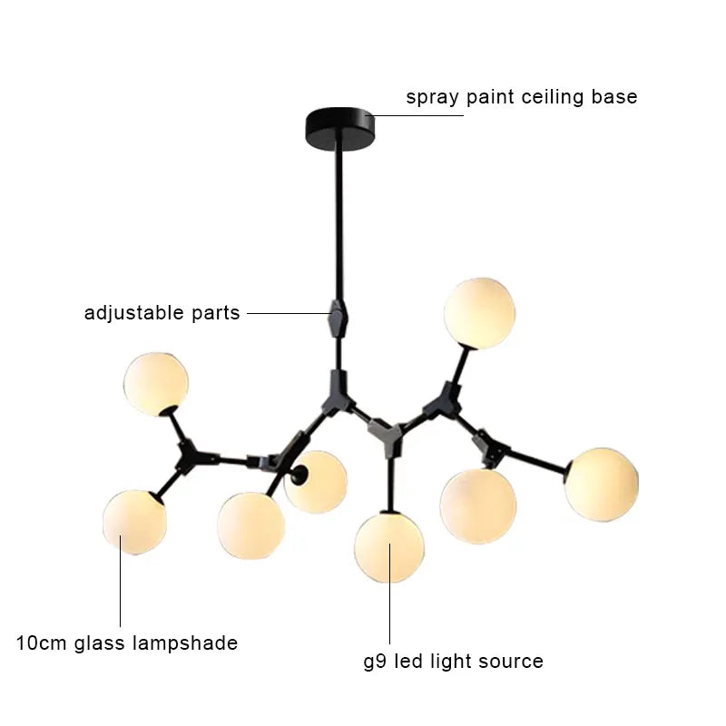 Afralia™ Nordic Black Glass Ball Ceiling Chandelier for Living Room Kitchen Bedroom Dining Home Décor