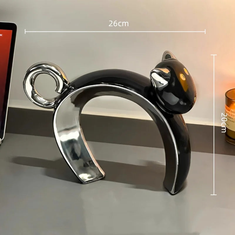 Afralia™ Ceramic Cat Figurines: Adorable Cartoon Silver Little Cat Sculpture for Home Decor