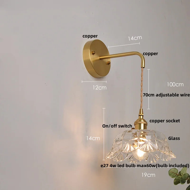 Afralia™ Clear Glass LED Wall Light with Pull Chain Switch