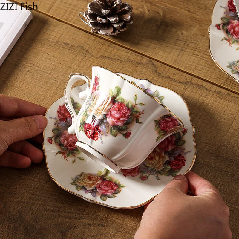 Afralia™ Rose Blooms Ceramic Cup & Saucer Set