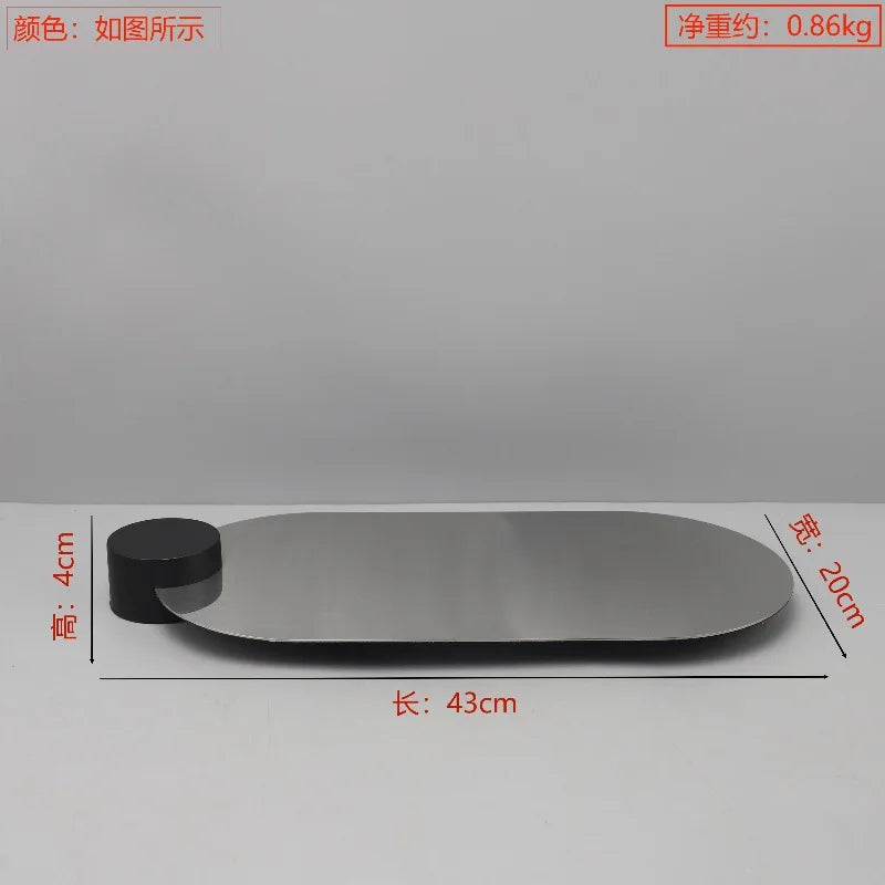 Afralia™ Modern Oval Stainless Steel Leather Tray for Home Decor