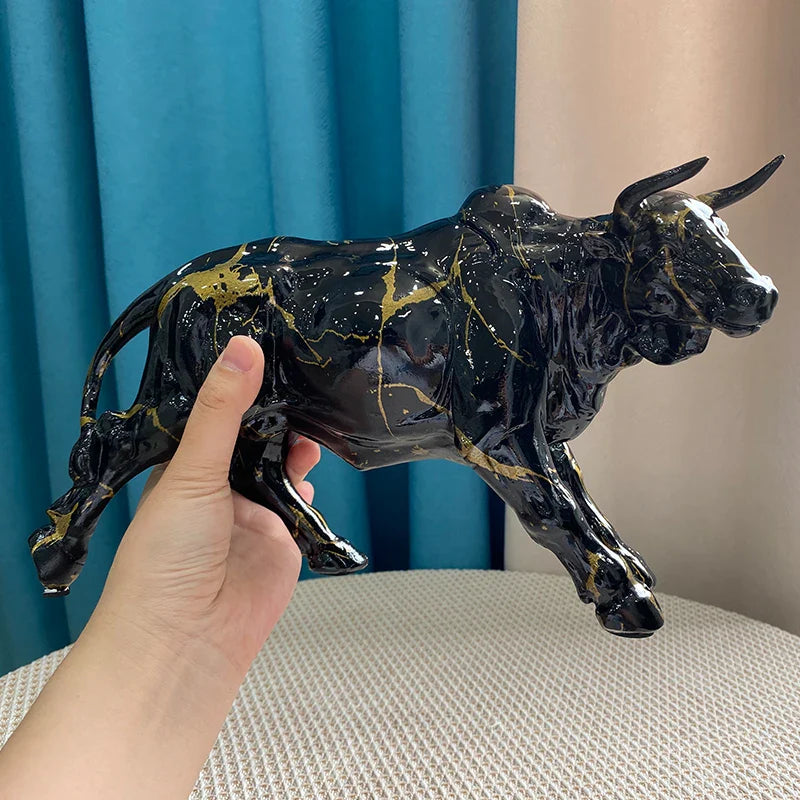 Afralia™ Bull Statue Feng Shui Luxury Resin Sculpture Home Decor Miniature Art Objects